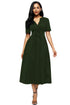 Sexy Olive Split Neck Short Sleeve Midi Dress with Bowknots